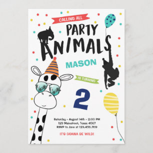 Party Djurs födelsedagsinbjudan Zoo Vild Black Inbjudningar