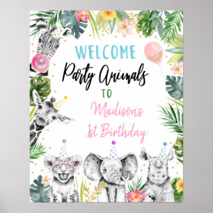 Party Djurs Rosa Guld Tropiska födelsedag Välkomst Poster