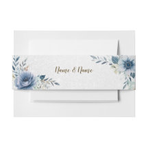 Party Dusty Blue Watercolor Flowers Silver Shiny
