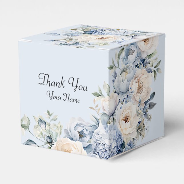 Party Dusty Blue Watercolor Ivory Flowers Löv Presentaskar (Framsidan Sidan)