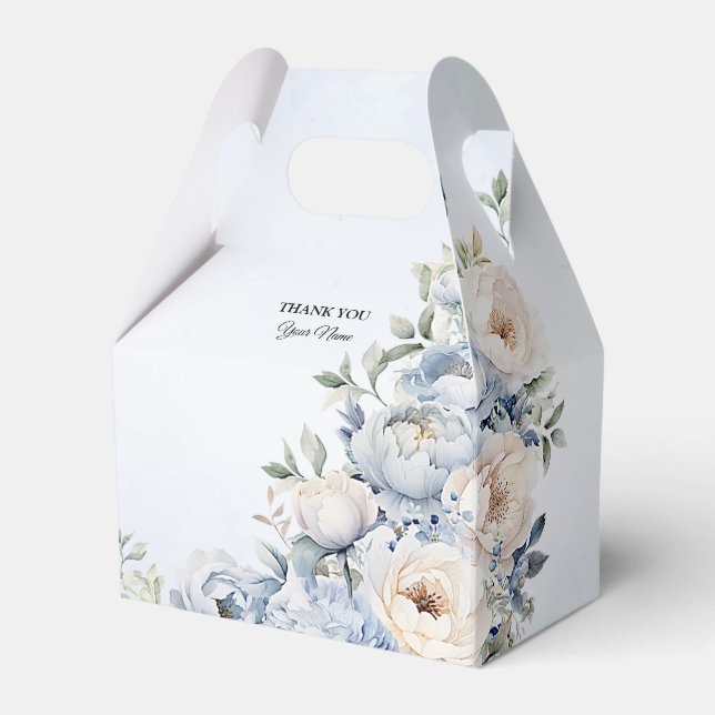 Party Dusty Blue Watercolor Ivory Flowers Löv Presentaskar (Framsidan Sidan)