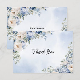 Party Dusty Blue Watercolor Ivory Flowers Löv Tack Kort