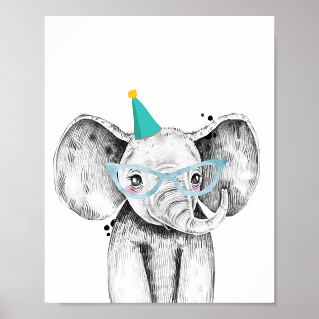 Party Elephant Vild Safari Animals Birthday Decor Poster (Framsidan)