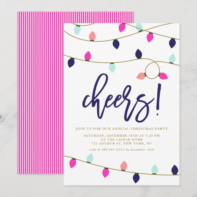 Party, färgad jul i Ljus, jul Inbjudningar (Fram/baksida)
