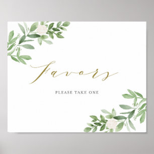 Party favors av vattenfärg Grey och White Flowers Poster