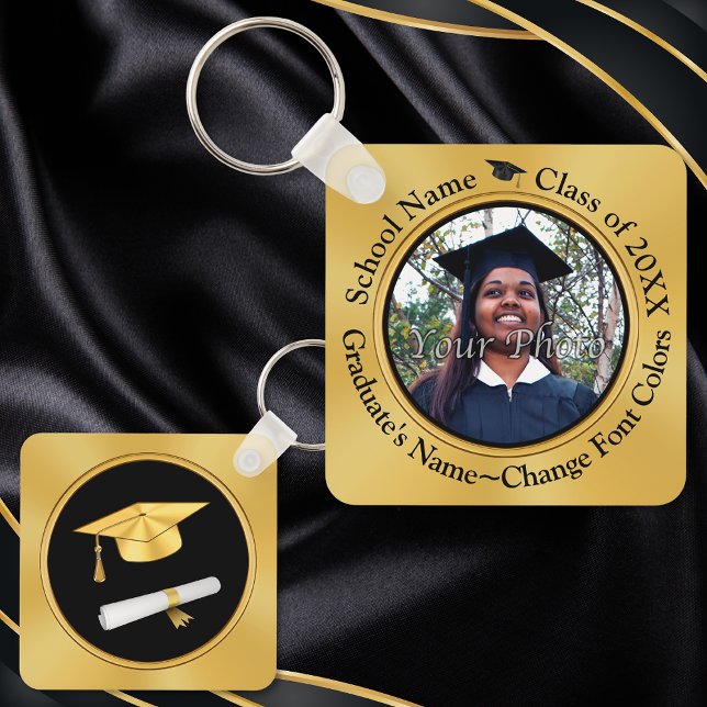 Party favors för Studenten. Nyckelkedjor i student Nyckelring (Graduation Party Favors. Personalised Graduation Keychains. Graduation party supplies. Black Gold.)