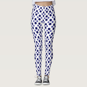 Party Festive blue polka dots på vitt Leggings