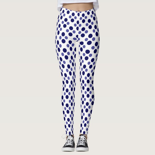 Party Festive blue polka dots på vitt Leggings (Framsida)