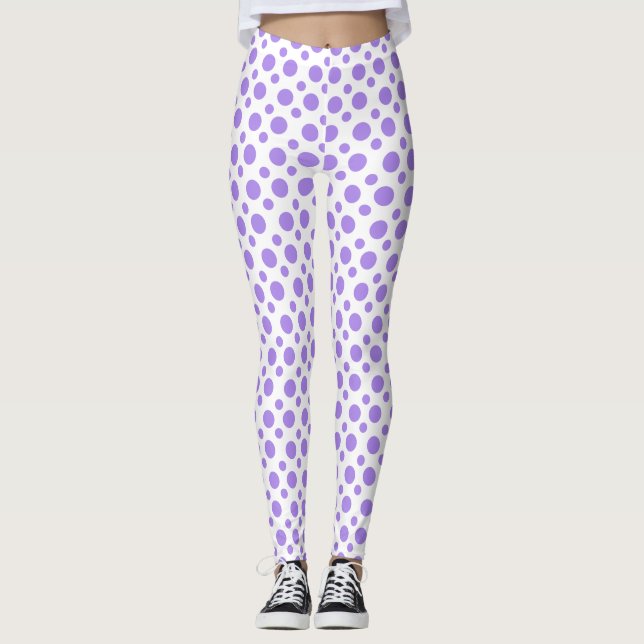 Party Festive lila polka dots på vit Leggings (Framsida)