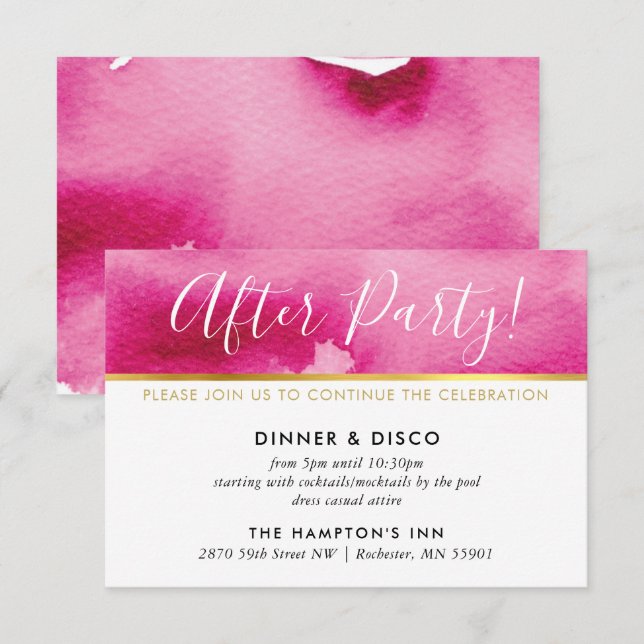 PARTY FIRANDE CARD guld mörk rosa vattenfärg vid  Inbjudningar (Fram/baksida)