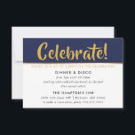 PARTY FIRANDE CARD mörk marin blå faux guld Inbjudningar<br><div class="desc">efter kat masard >> www.simplysweetPAPERIE.com <<< En enkel design för INSERT / PARTY CARDS - för att matcha dina huvudinbjudningar. Kärlek, men jag skulle vilja se vissa förändringar - ett annat färg-system, produkt, tillsätt ett foto eller anpassat för ett annat tillfälle - ingen oro bara kontakta mig, KAT@SIMPLYSWEETPAPERIE.COM jag är...</div>