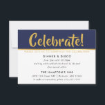 PARTY FIRANDE CARD mörk marin blå faux guld Inbjudningar<br><div class="desc">efter kat masard >> www.simplysweetPAPERIE.com <<< En enkel design för INSERT / PARTY CARDS - för att matcha dina huvudinbjudningar. Kärlek, men jag skulle vilja se vissa förändringar - ett annat färg-system, produkt, tillsätt ett foto eller anpassat för ett annat tillfälle - ingen oro bara kontakta mig, KAT@SIMPLYSWEETPAPERIE.COM jag är...</div>