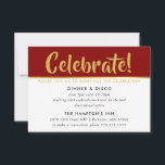 PARTY FIRANDE CARD mörk red burgundy faux guld Inbjudningar<br><div class="desc">efter kat masard >> www.simplysweetPAPERIE.com <<< En enkel design för INSERT / PARTY CARDS - för att matcha dina huvudinbjudningar. Kärlek, men jag skulle vilja se vissa förändringar - ett annat färg-system, produkt, tillsätt ett foto eller anpassat för ett annat tillfälle - ingen oro bara kontakta mig, KAT@SIMPLYSWEETPAPERIE.COM jag är...</div>