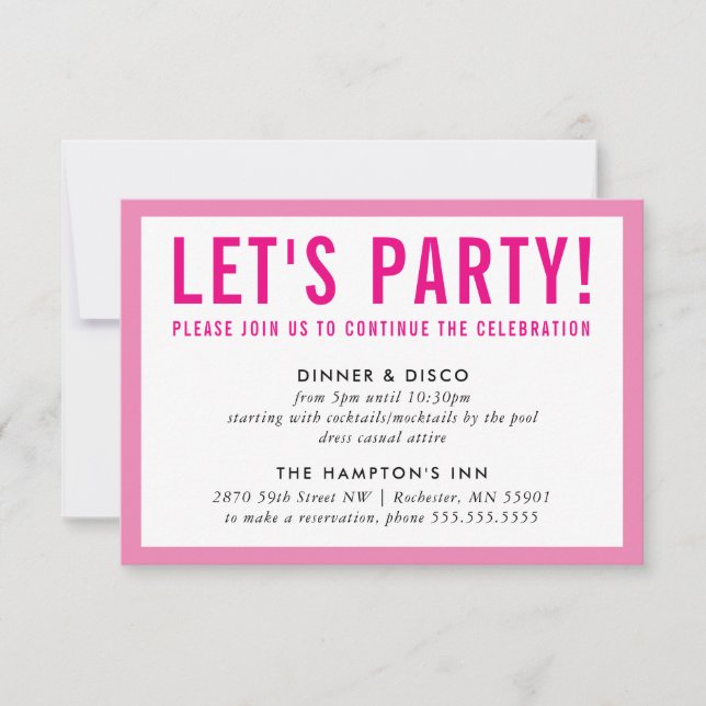 PARTY FIRANDE INFO - modern, djärv flickors rosa Inbjudningar (Framsida)