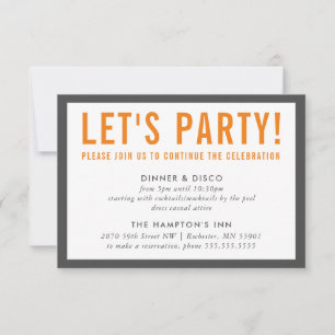 PARTY FIRANDE INFO modern djärv grått orange Inbjudningar