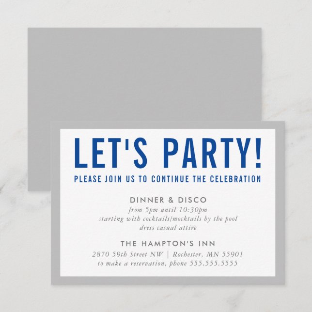 PARTY FIRANDE INFO modern fet grått blått Inbjudningar (Fram/baksida)