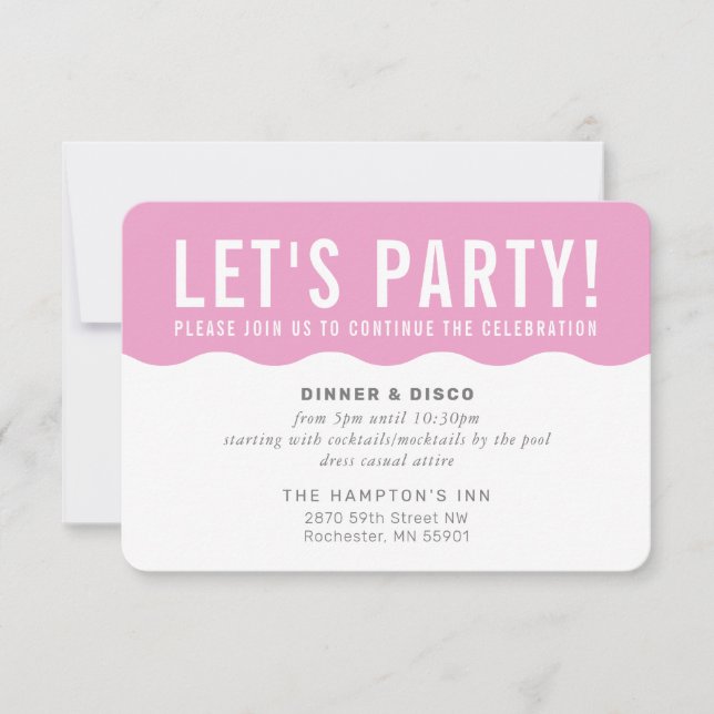 PARTY FIRANDE INFO:s moderna rosa med djärv våg Inbjudningar (Framsida)