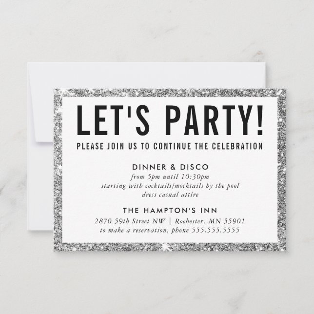 PARTY FIRANDE INFO söt modern silver glitter Inbjudningar (Framsida)