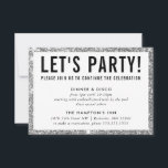 PARTY FIRANDE INFO söt modern silver glitter Inbjudningar<br><div class="desc">med kat massard >> www.simplysweetPAPERIE.com <<< En enkel design för dina PARTY-CARDS - för att matcha dina huvudinbjudningar. Kärlek, men jag skulle vilja se vissa förändringar - ett annat färg-system, produkt, tillsätt ett foto eller anpassat för ett annat tillfälle - ingen oro bara kontakta mig, KAT@SIMPLYSWEETPAPERIE.COM jag är lycklig för...</div>