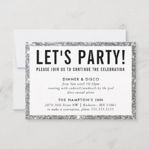 PARTY FIRANDE INFO söt modern silver glitter Inbjudningar