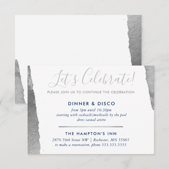 PARTY FIRANDE INSERT modern luxe giltighet silver Inbjudningar (Fram/baksida)