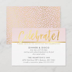 PARTY FIRANDE-kort blek rosa faux guld Inbjudningar