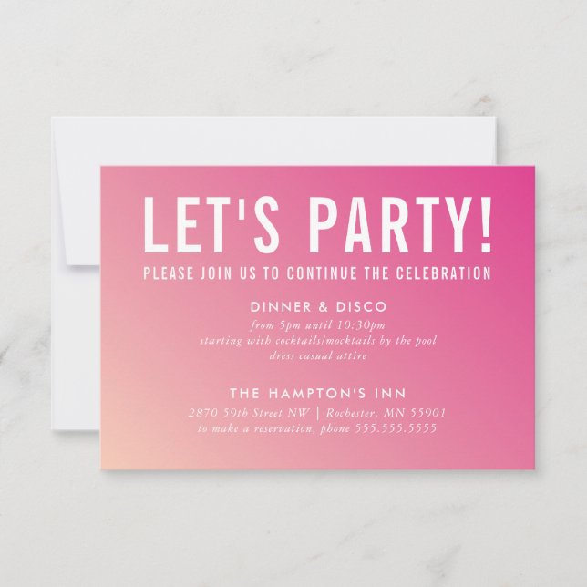 PARTY FIRANDE-kort, modern söt rosa gradient Inbjudningar (Framsida)