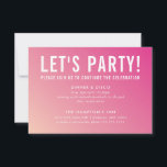PARTY FIRANDE-kort, modern söt rosa gradient Inbjudningar<br><div class="desc">med kat massard >> www.simplysweetPAPERIE.com <<< En enkel design för dina PARTY-CARDS - för att matcha dina huvudinbjudningar. Kärlek, men jag skulle vilja se vissa förändringar - ett annat färg-system, produkt, tillsätt ett foto eller anpassat för ett annat tillfälle - ingen oro bara kontakta mig, KAT@SIMPLYSWEETPAPERIE.COM jag är lycklig för...</div>