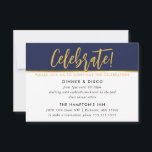PARTY FIRANDE-kort - modernt marinblått guld Inbjudningar<br><div class="desc">efter kat masard >> www.simplysweetPAPERIE.com <<< En enkel design för INSERT / PARTY CARDS - för att matcha dina huvudinbjudningar. Kärlek, men jag skulle vilja se vissa förändringar - ett annat färg-system, produkt, tillsätt ett foto eller anpassat för ett annat tillfälle - ingen oro bara kontakta mig, KAT@SIMPLYSWEETPAPERIE.COM jag är...</div>
