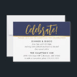 PARTY FIRANDE-kort - modernt marinblått guld Inbjudningar<br><div class="desc">efter kat masard >> www.simplysweetPAPERIE.com <<< En enkel design för INSERT / PARTY CARDS - för att matcha dina huvudinbjudningar. Kärlek, men jag skulle vilja se vissa förändringar - ett annat färg-system, produkt, tillsätt ett foto eller anpassat för ett annat tillfälle - ingen oro bara kontakta mig, KAT@SIMPLYSWEETPAPERIE.COM jag är...</div>