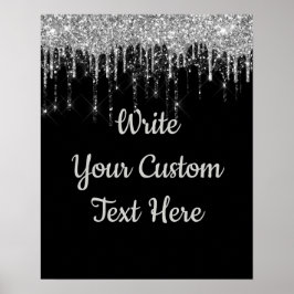 Party-födelsedag i Silver i Svarta Glitter Poster