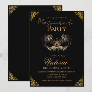 Party-födelsedagen i Modern Guld Masqueraden Inbjudningar