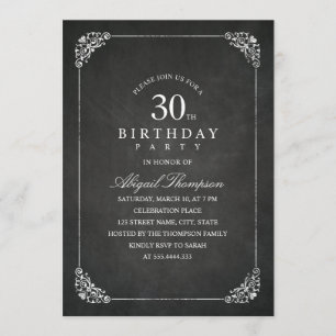 Party för 30års födelsedag för svart tavla för inbjudningar