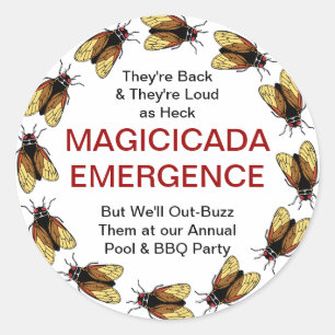 Party för anpassadecikada-/Magicicadauppkomst Runt Klistermärke