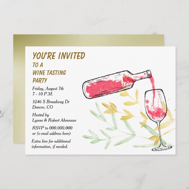 Party för avsmakning för vattenfärgflaska- och inbjudningar (Fram/baksida)