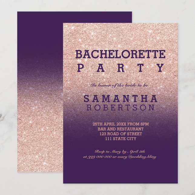 Party för bachelorette för rosa guld- fauxglitter inbjudningar (Fram/baksida)