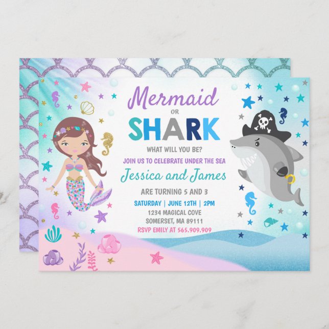 Party för bassäng för sjöjungfru- och inbjudningar (Fram/baksida)