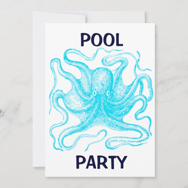 Party för blåttbläckfiskbassäng inbjudningar (Framsida)