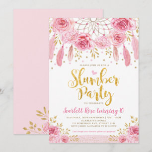 Party för Boho stam- rosa rosDreamcatcher slummer Inbjudningar