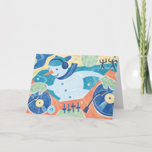 Party för dans för snögubbeDJ-jul Helgkort (Framsida)