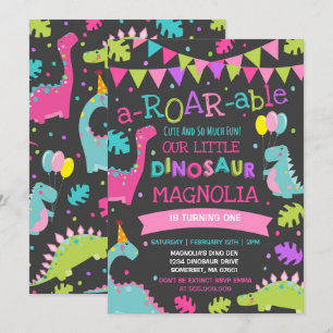 Party för Dinosaur för flicka för Inbjudningar