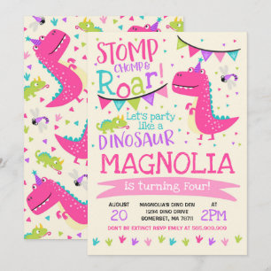 Party för Dinosaur för flicka för Inbjudningar