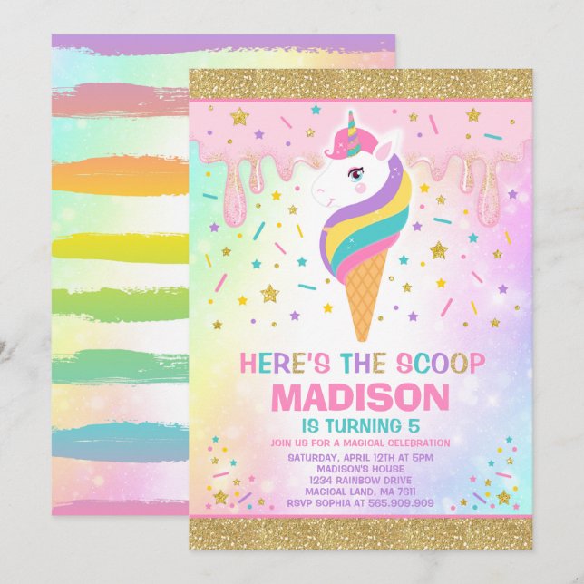 Party för glass för Unicornglassinbjudan magiskt Inbjudningar (Fram/baksida)