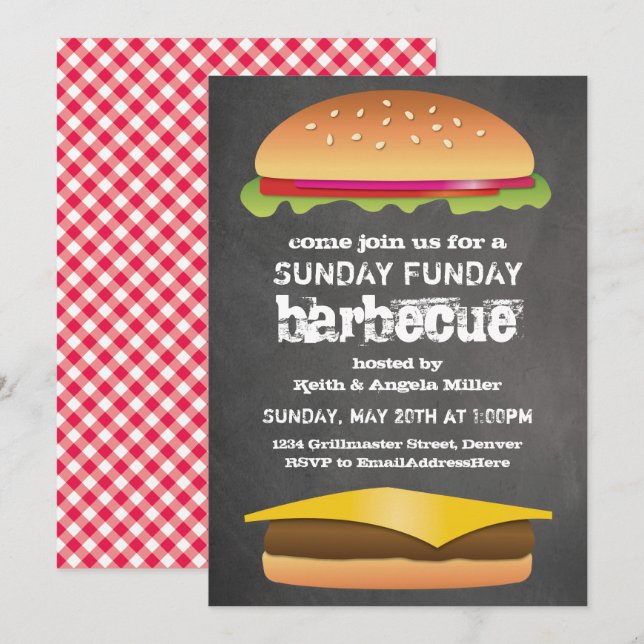 Party för grillfest för söndagFunday svart tavla Inbjudningar (Fram/baksida)
