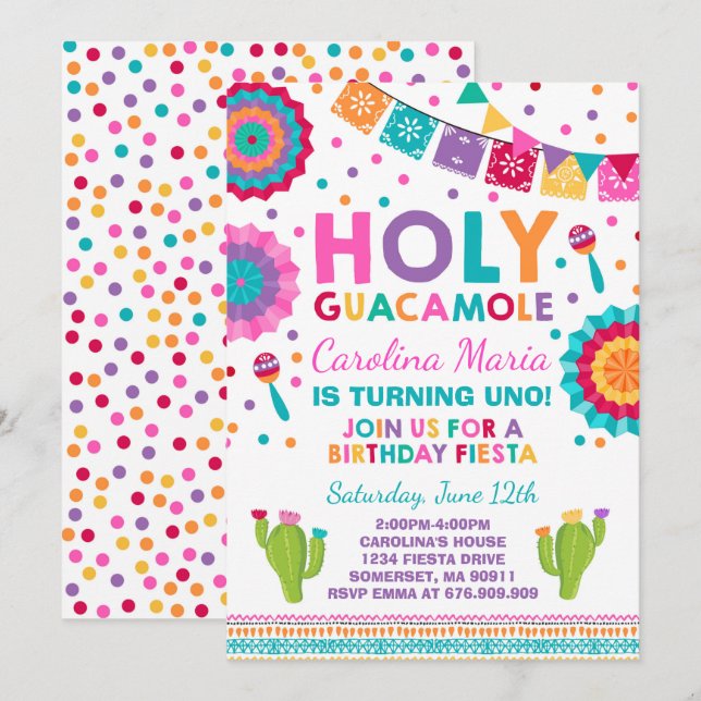 Party för Guacamole för Fiestafödelsedaginbjudan Inbjudningar (Fram/baksida)