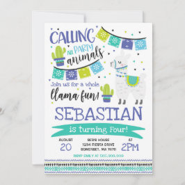 Party för hel Llama för Llamafödelsedaginbjudan Inbjudningar