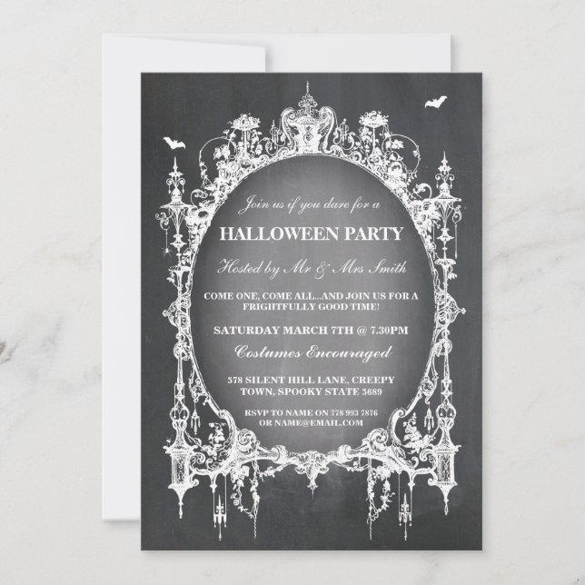 Party för inbjudan för Halloween svart gotiskt (Framsida)