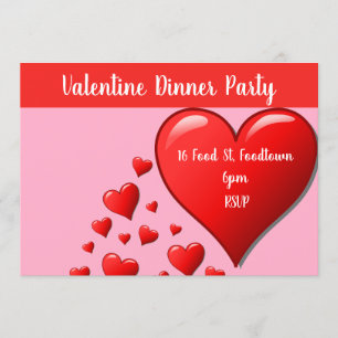 Party för middag för valentinhjärtor modernt inbjudningar