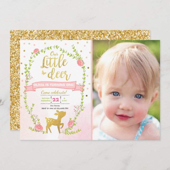 Party för skogsmark för flicka för inbjudningar (Fram/baksida)