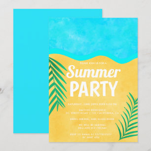 Party för sommar för strandsandpalmträd tropiskt inbjudningar